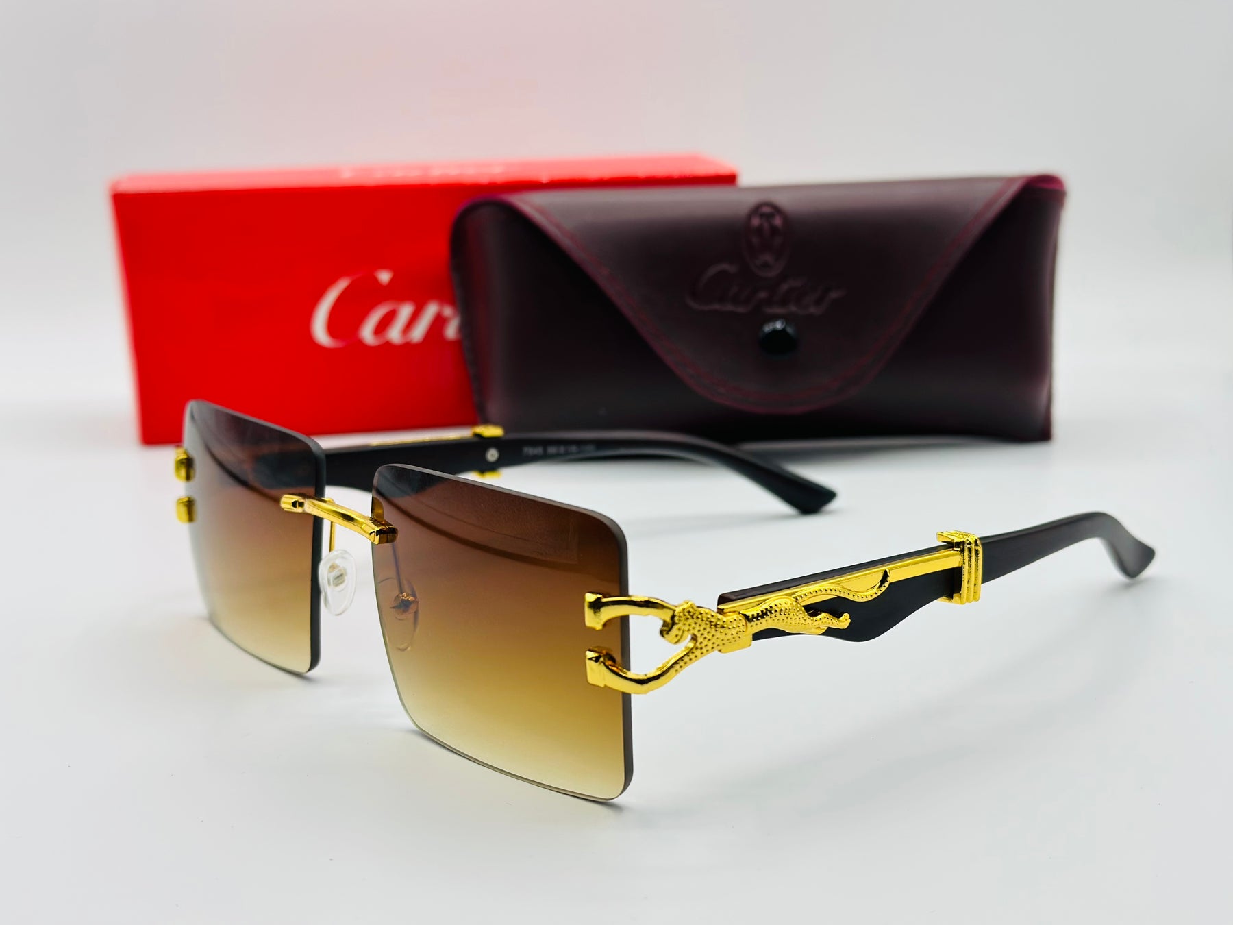 Top Trendy Cheetah 🐆 Rectangle Cartier rimless luxury sunglasses 🕶️