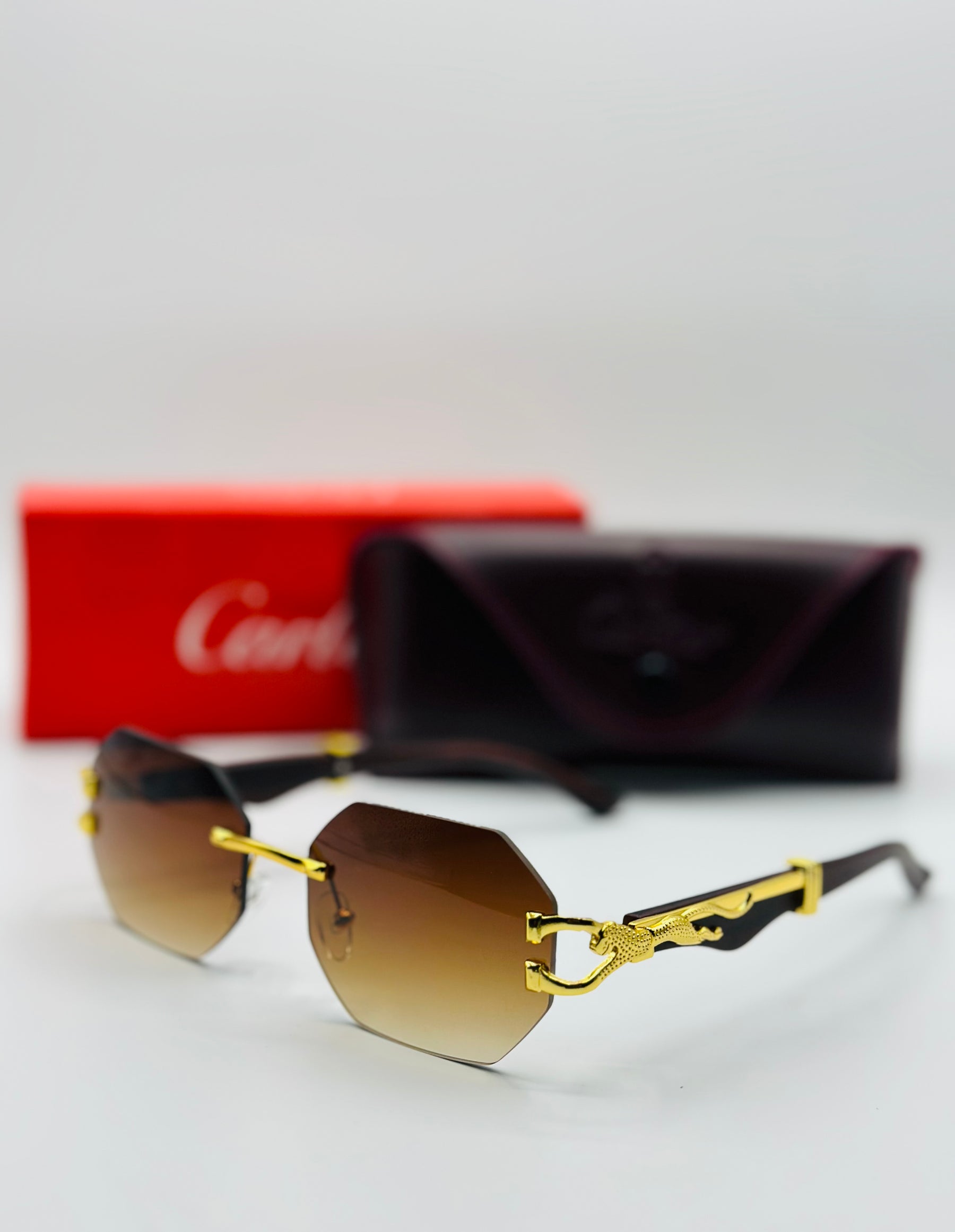 Top Trendy Cheetah 🐆 Cartier Rimless Luxury Sunglasses 🕶️